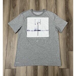 Nike Dri-Fit Gray Short Sleeve Basketball Graphic Print Tee Mens Size Large